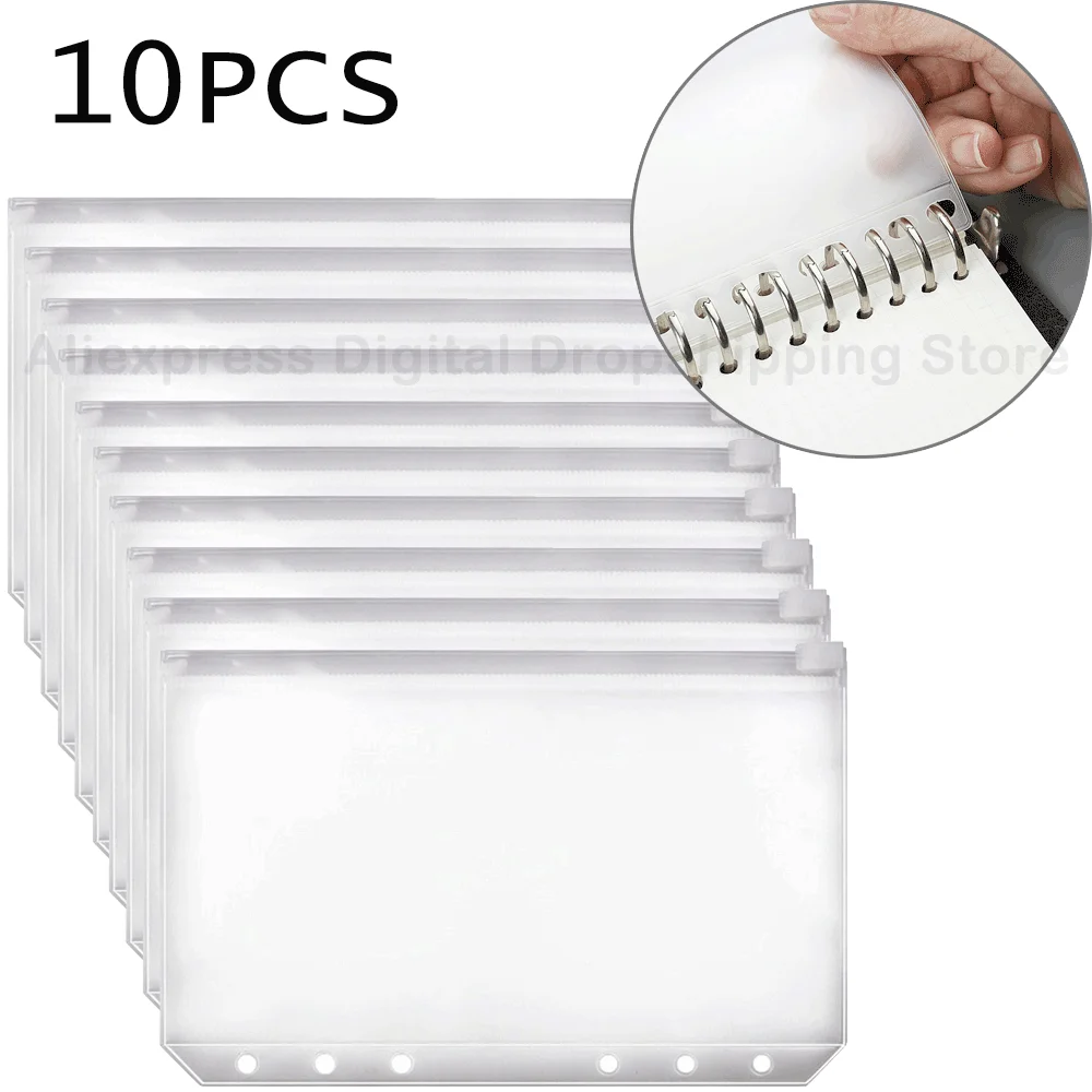 60 Bolsas Portadocumentos A6 Con Cremallera - Transparentes, 6 Agujeros, PVC Resistente Al Agua