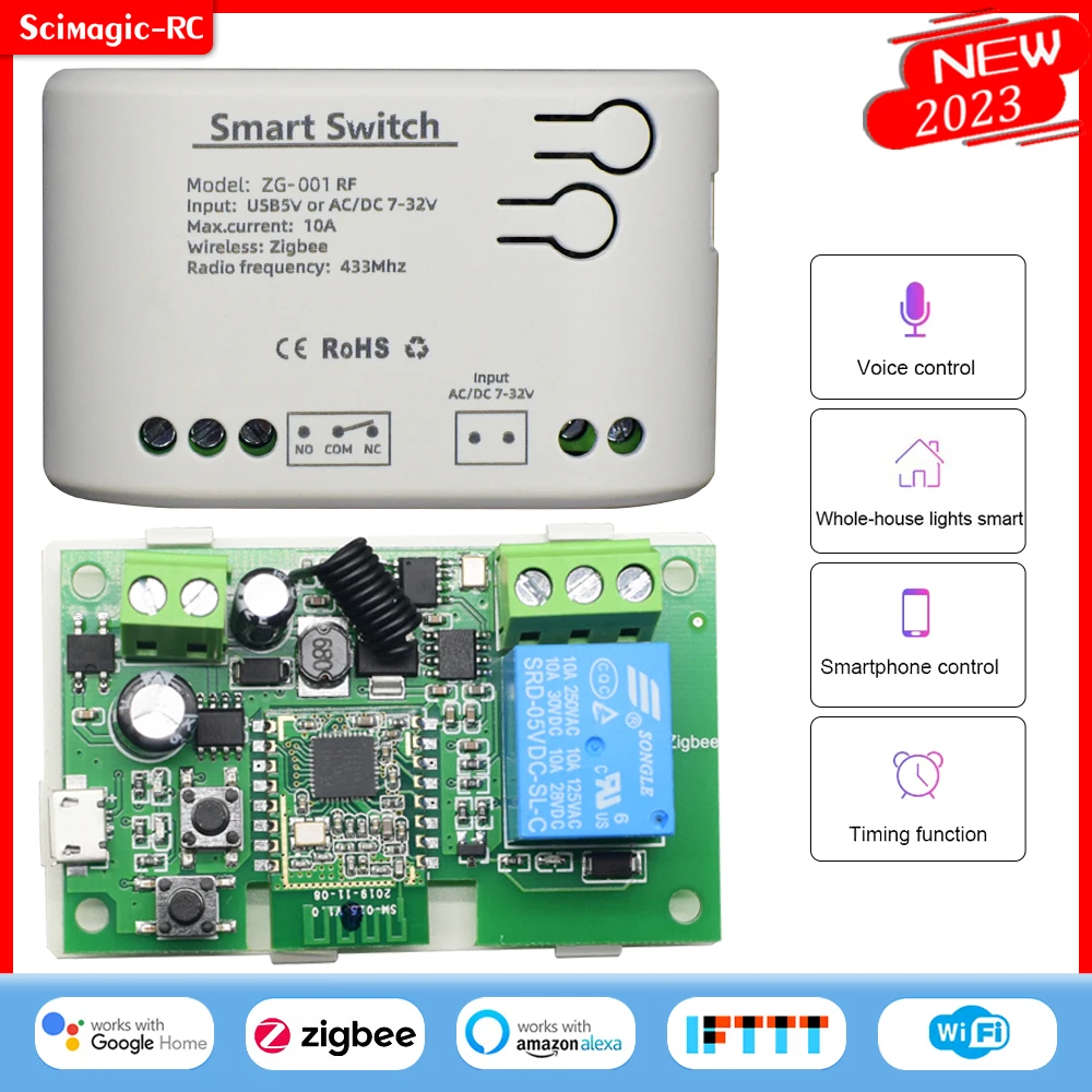 Zigbee-interruptor de Comando Inteligente Garage Gate Módulo de Relé Tuya App Controle Remoto Wifi Switch Open Door rf 433 Trabalhar com Alexa Google Home