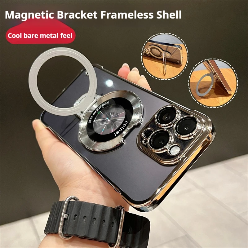 

Borderless Magnetic Protective Case Suitable For iPhone 15 14 13 12 11 Pro Plus ProMax High Transparency Phone Case Phone Holder
