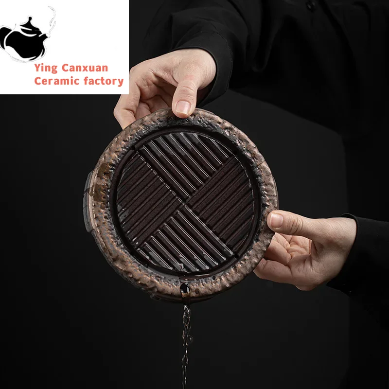 

Japanese Pot Tray Water Drop Container Ancient Early Burning Stoneware Tea Pot Base Small Size Dry Pour Tea Tray Tea Table