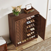 Tribesigns 6-Tier Shoe Cabinet with Doors, Walnut Wooden Shoe Storage Cabinet with Adjustable Shelves for Entryway 5