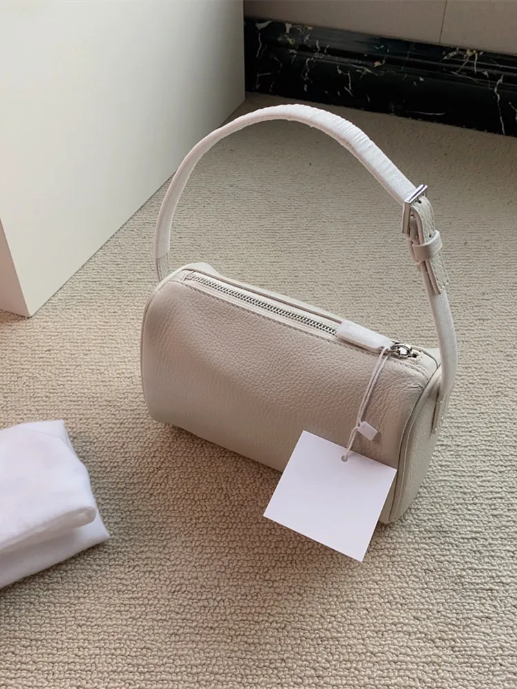 

Women Solid Color Simple Handbag Genuine Leather Zipper Fashion Bag for Ladies 2023 Summer New