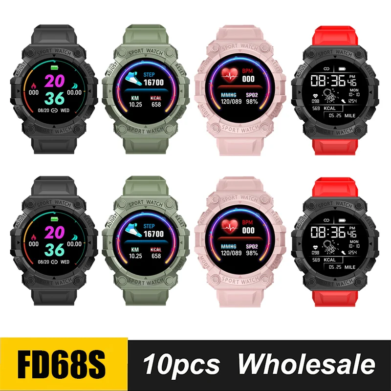 FD68S 스마트 워치 남녀공용 심박수 모니터, 스포츠 피트니스 트래커 스마트워치, 디지털 워치, 10 개 도매