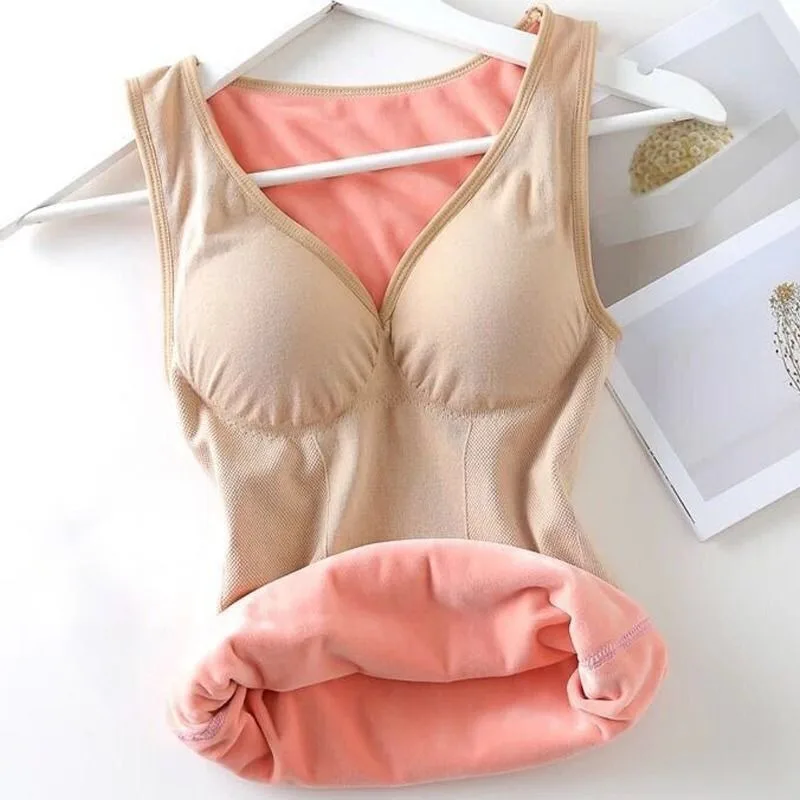 2024 Women Solid  Slim Cozy Thermal Underwear Winter Velvet Thickened Undershirt Camisole Warm Sling Vest Top Bottoming Clothing