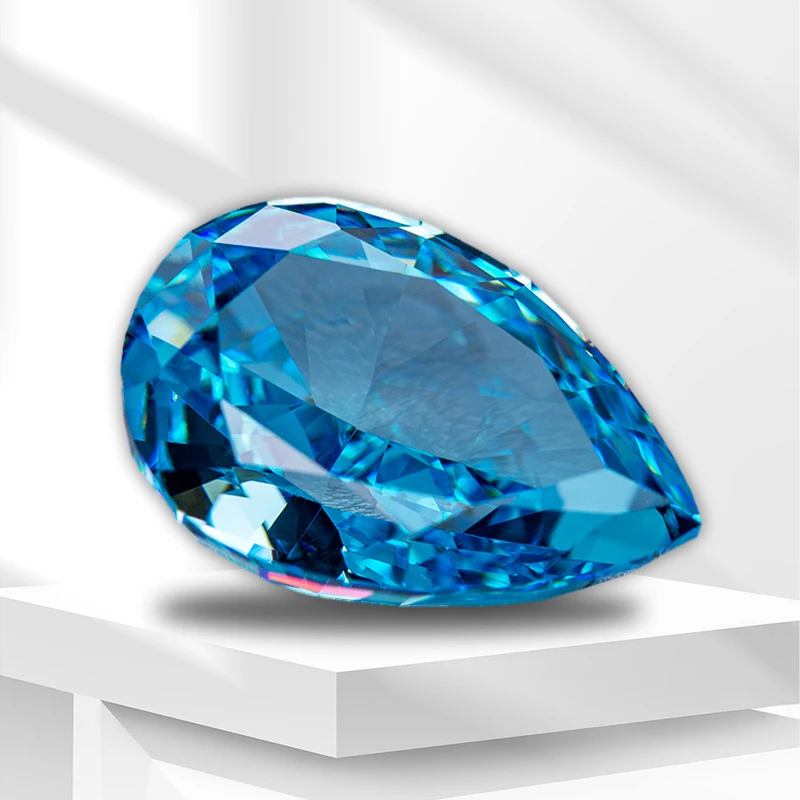 

4k Crushed Ice Cut Cubic Zirconia Light Aquamarine Color Pear Shape 5A Grade Lab Synthetic Zircon Gems Extremely Shiny Quality