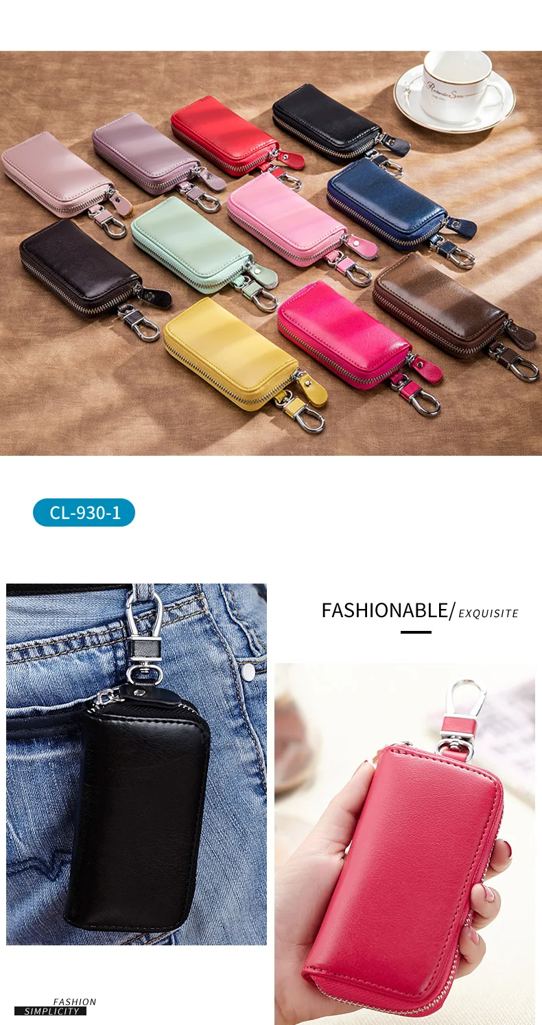 Genuine Leather Keychain Men Women Key Holder Organizer Pouch Cow Split Car Key Wallet Housekeeper Key Case Mini Card Bag