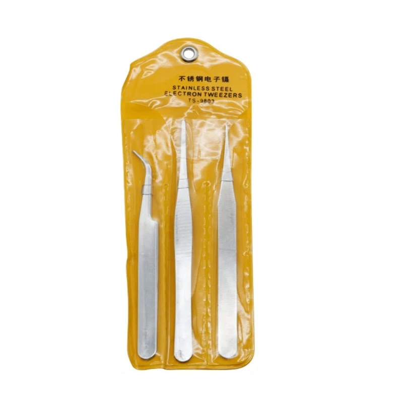 3Pcs Anti Static Tweezers Stainless Steel Maintenance Repair Tool Set Anti Static Model Making Tool Hand Set