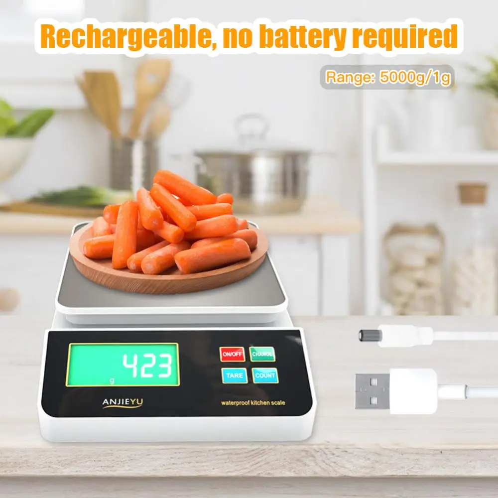 가정용 주방 체중계, 충전식 주방 체중계, 커피 체중계, 고감도, 정밀 베이킹, 초방수, 10kg