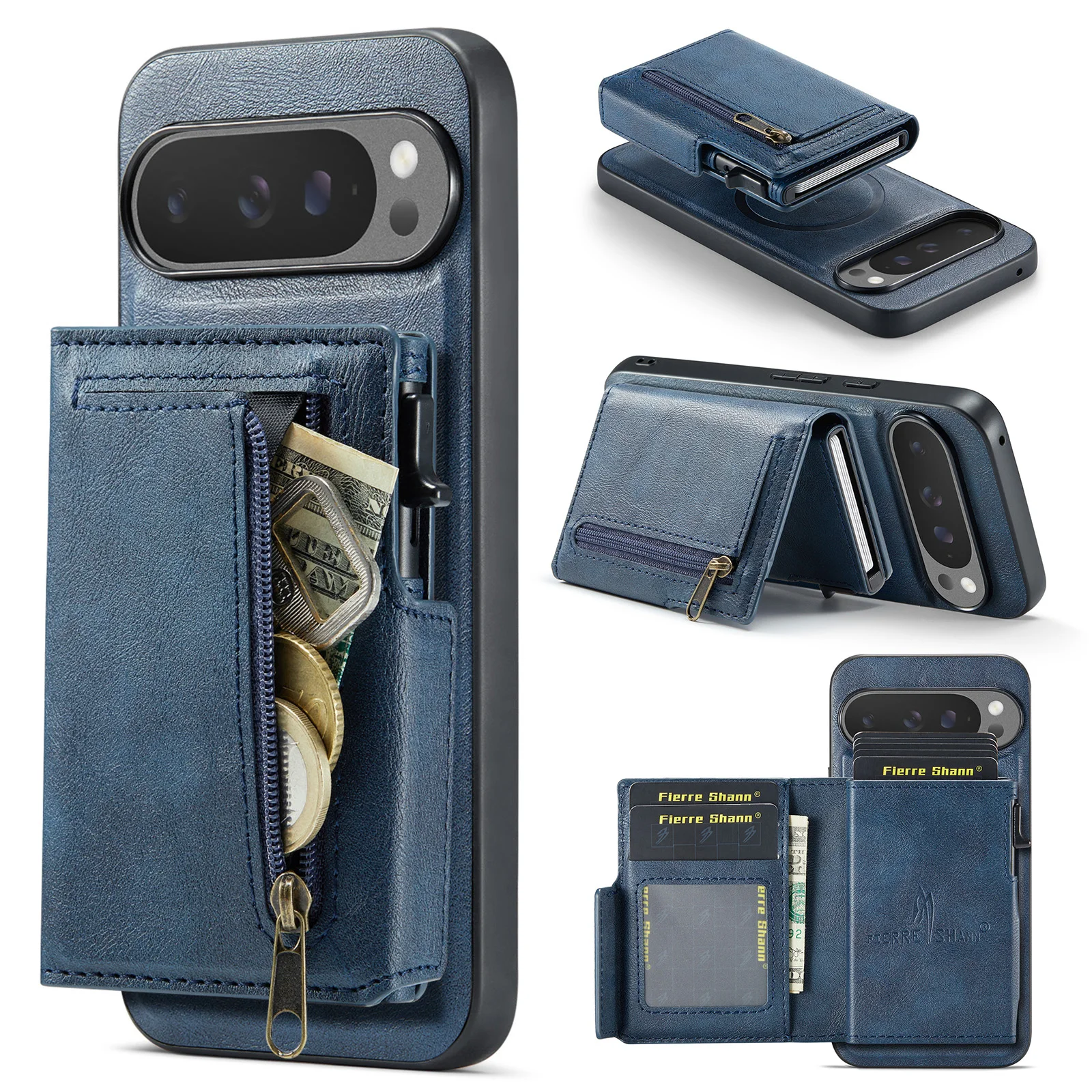Magnetic Detachable Card Holder Phone Case with Oil Wax Texture