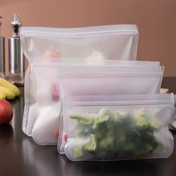 Sac de conservation des aliments multifonctionnel réutilisable, 4 pièces, sac de rangement scellé pour fruits et légumes EVA 1