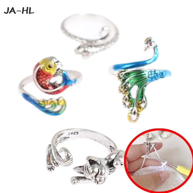 

Hot sale 1pc Adjustable Knitting Loop Crochet Loop Knitting Accessory Knitting Ring Finger Wear Thimble Yarn Guides Knitted Ring