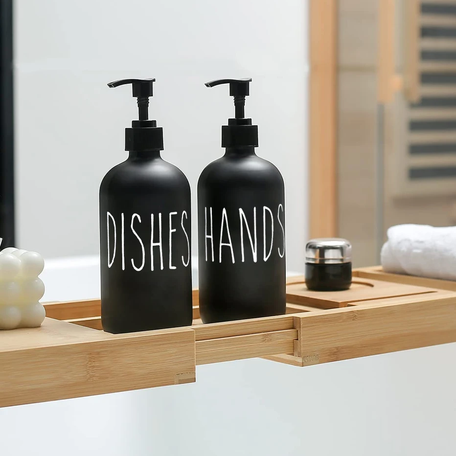 500ml Dish Hand Soap Bottle Kitchen Bathroom Refillable Bamboo Wood Pump Dispenser