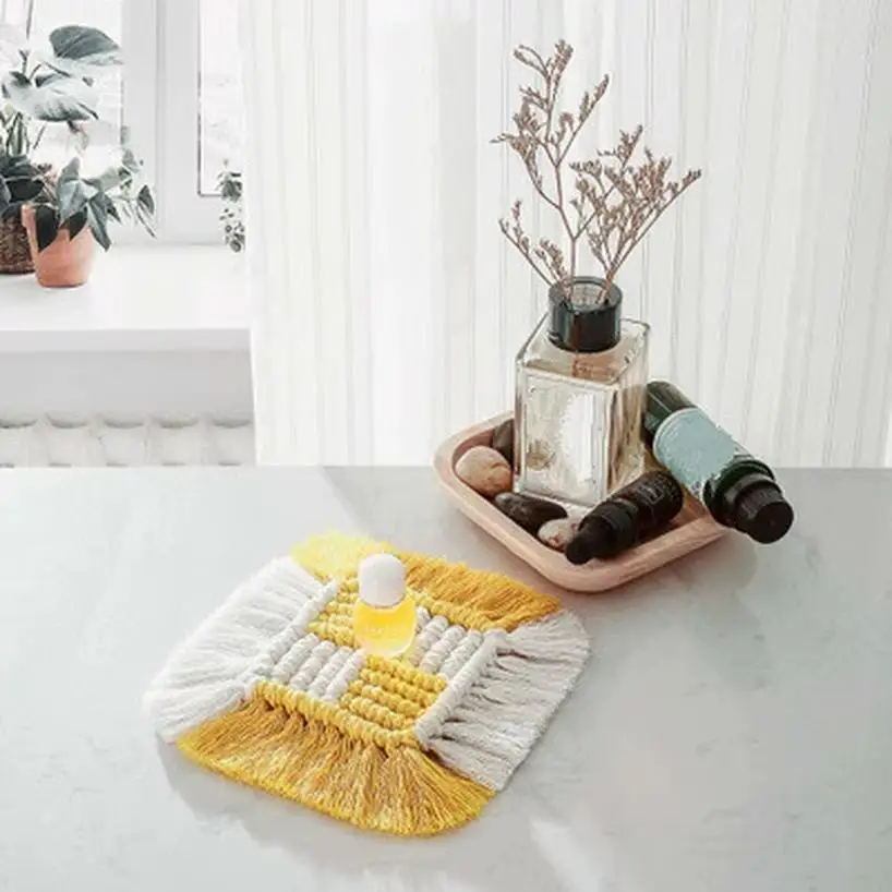 1 Pcs Macrame Placemats Cup Mat Tablecloth Coaster Cup Pad Handcrafted Cotton Insulation Mats Rural Style Creative Woven Coaster