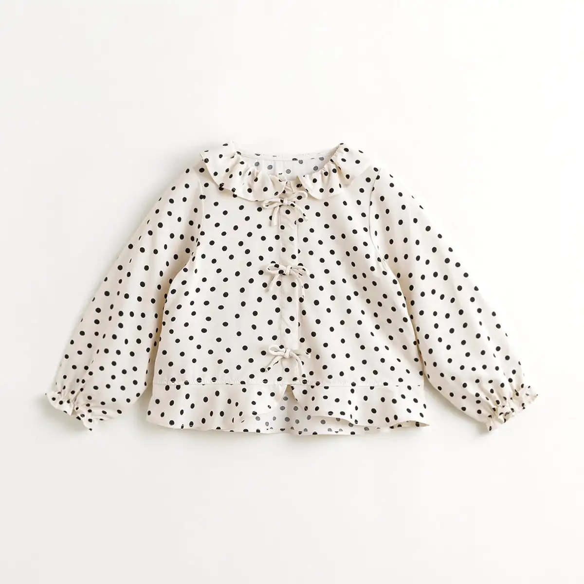 

MARC&JANIE Girls Bow Lace Collar Polka Dot Shirt Kids Blouse for Spring 240231