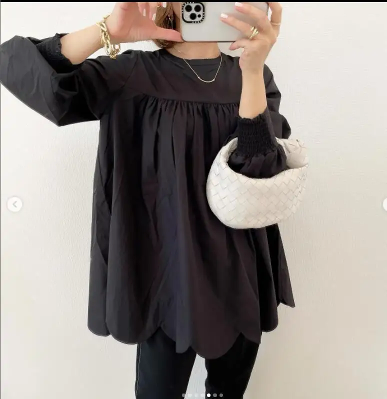 

Женский пуловер с длинным рукавом, повседневный длинный пуловер с волнистыми краями, в японском стиле, осень 2022