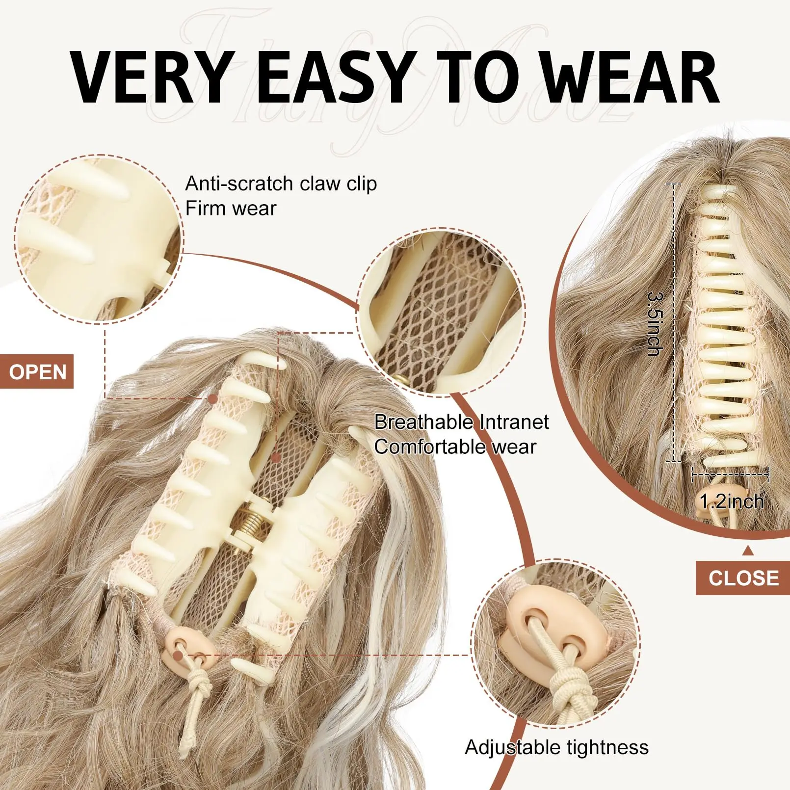 Ponytail hair extensions, 45cm claw clip ponytail, wavy curl claw clip ponytail synthetic wig