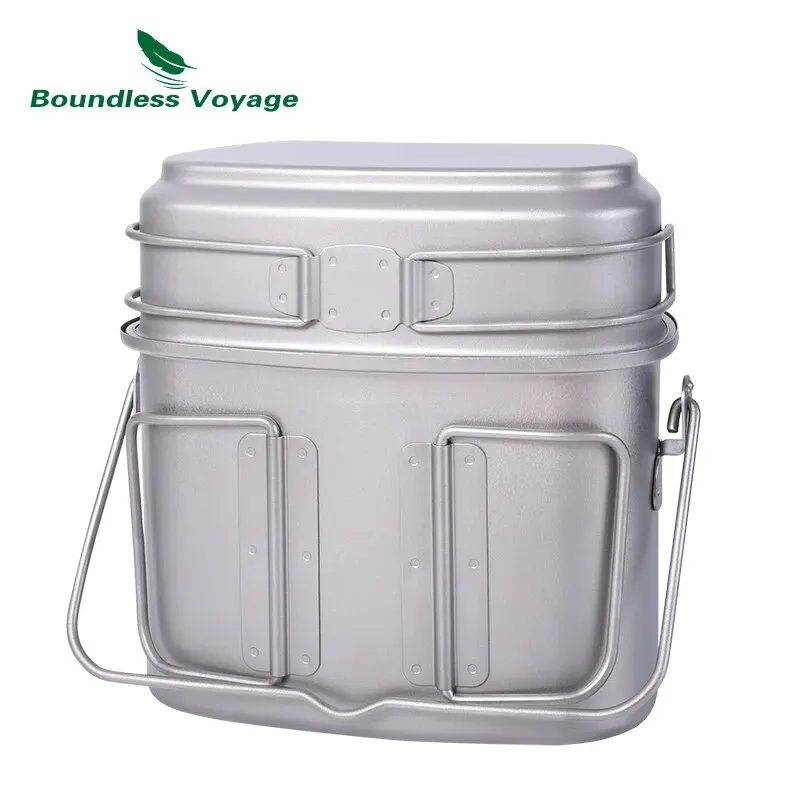 Titanium Hanging Pot Cup Cooking Set with Lid Folding Handles Outdoor Camping Cookware Mess Kit 1500ML + 600ML camping cookware set camping cookware kitchen utensils