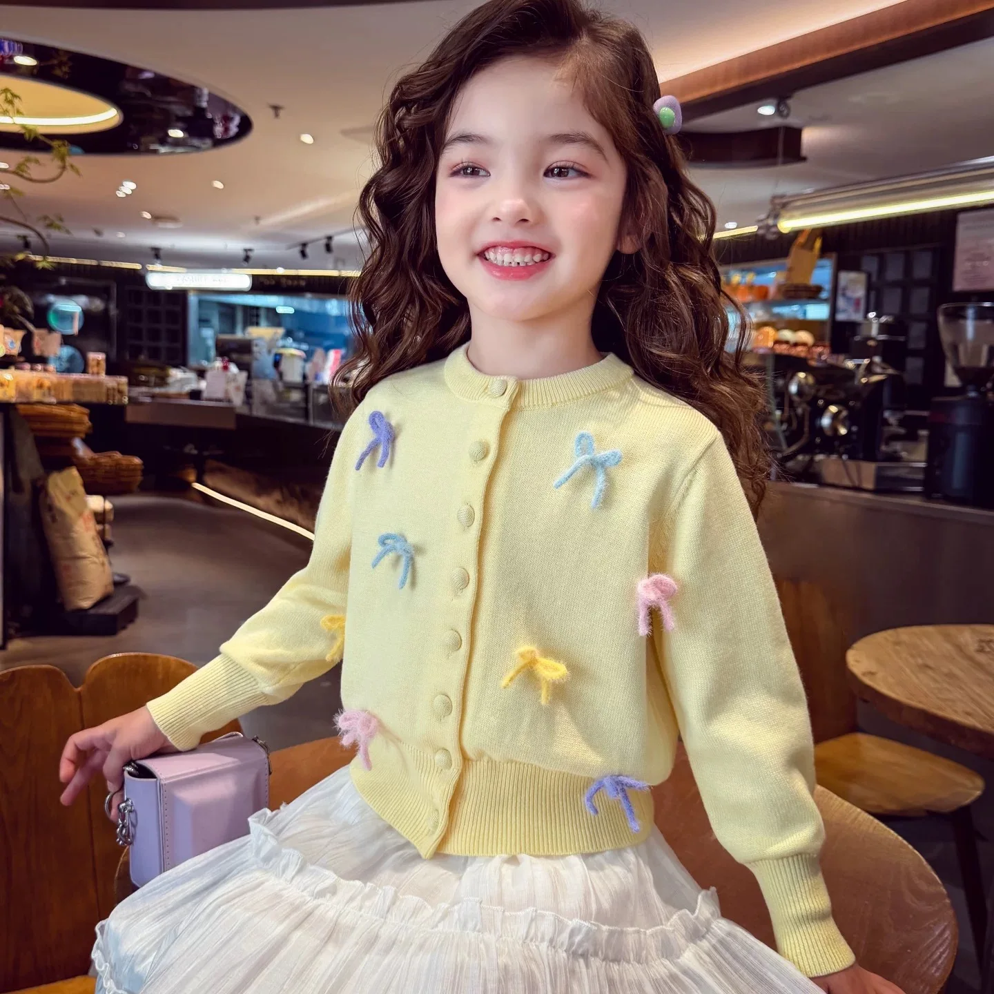 여아 봄 가디건 2026 신상 아동 한국판 리본 니트 스웨터 여아 얇은 긴팔 자켓