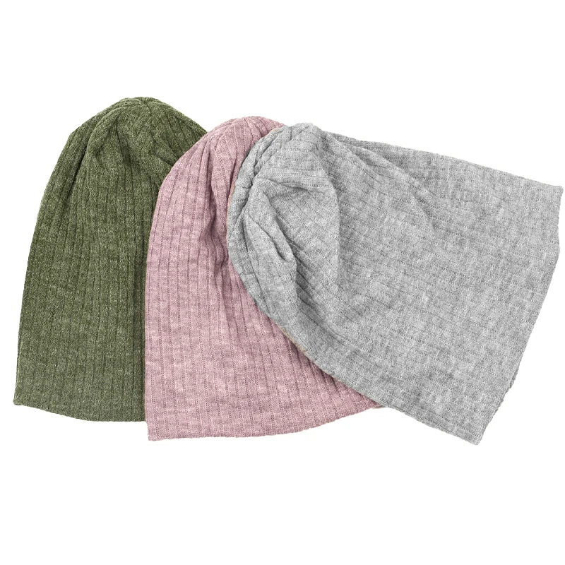 Geebro Winter Women Casual Solid Color Striped Skullies Beanies Femme Soft Slouchy Knitted Ribbed Caps Ladies Baggy Knit Hats 4