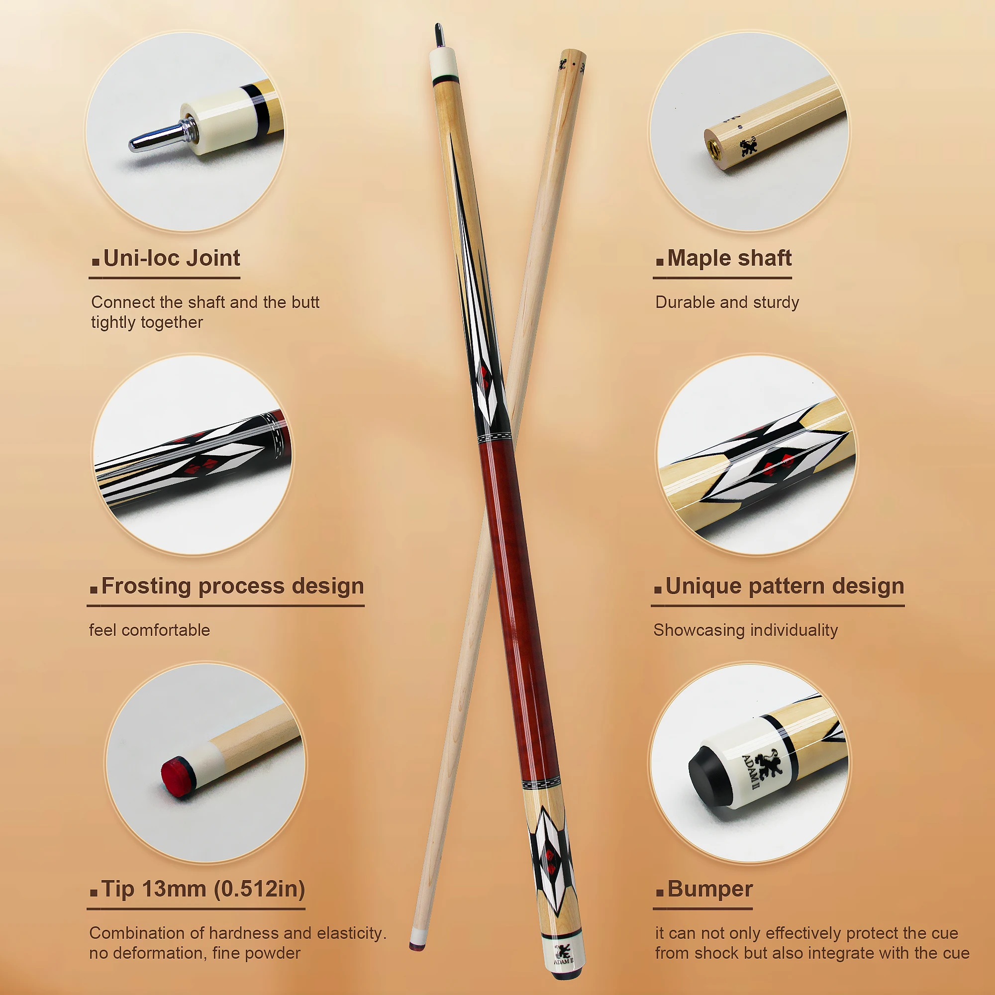 Professional Maple Wood 13MM Billiard Cue Stick Anti-Slip Grip & Quick Joint for Snooker/3 Cushion Billiards (Taco de Billar) billiard shaft