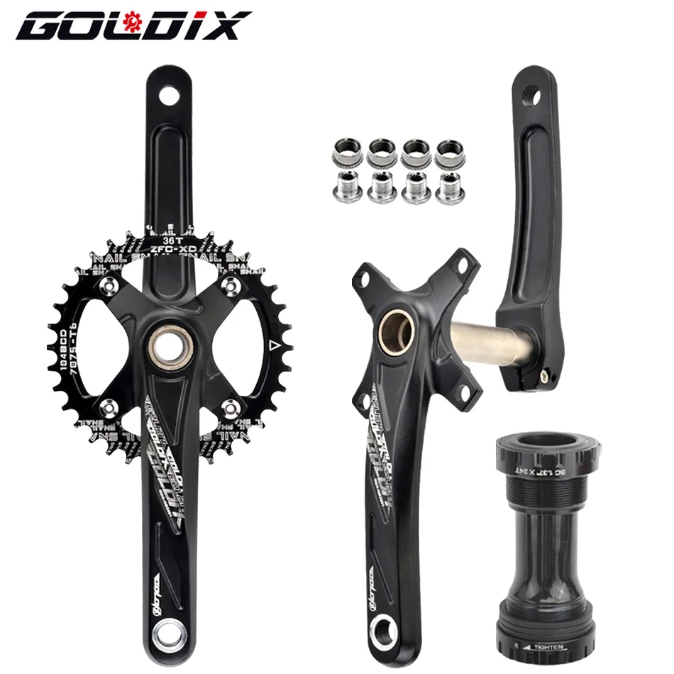 GOLDIX-Peças de bicicleta de montanha, 104BCD, dente largo e estreito, 170mm, 175mm, anéis de cadeia redondos e ovais, 32T, 34T, 36T, 38T, MTB