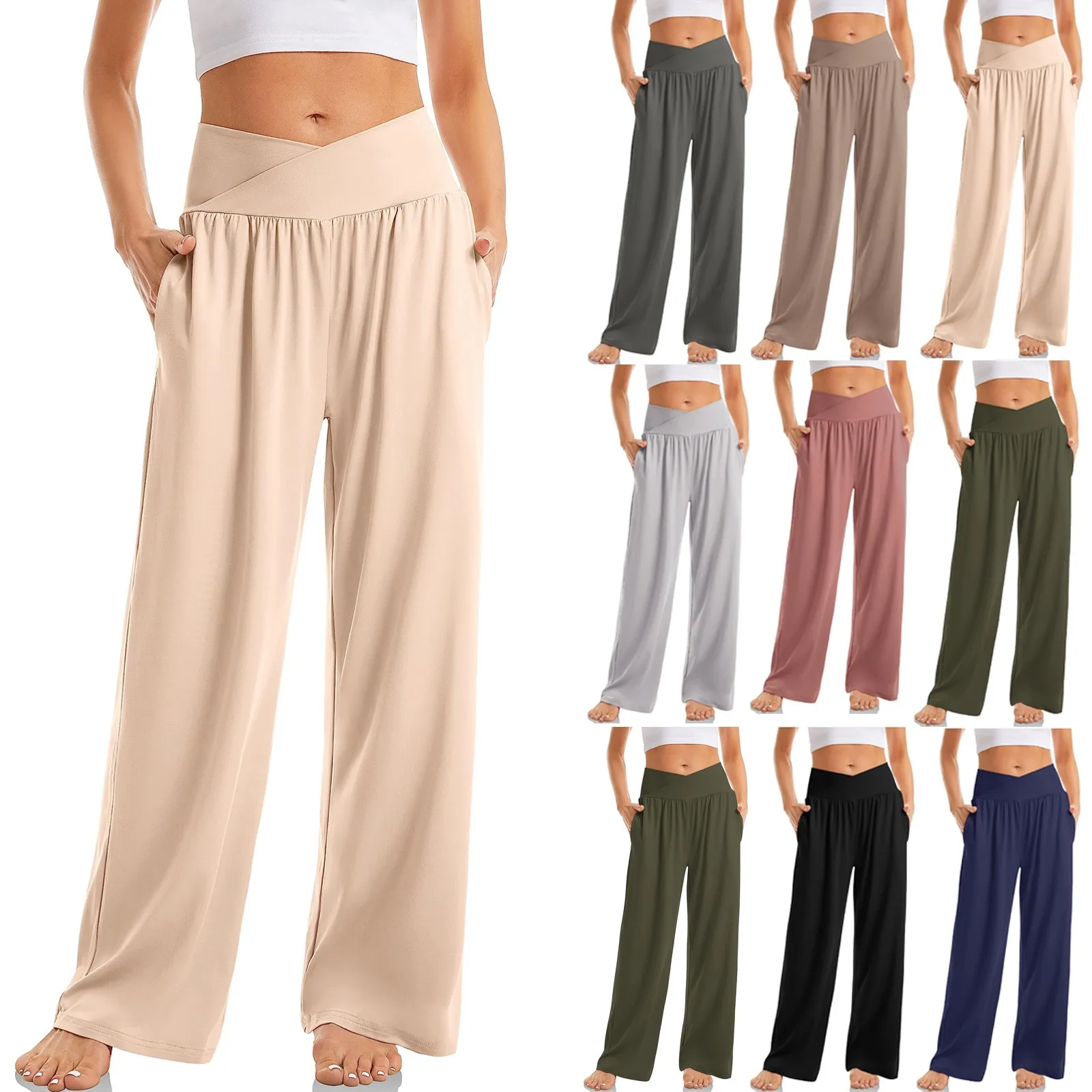 Women Cotton Linen Pants Summer Autumn Fashion Elastic Waist Loose Straight Pants Female Casual SolidColor Ankle-length Trousers 2