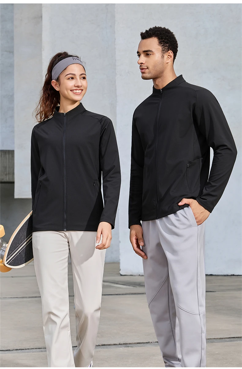 Unisex Dünne Fleece Sport Stehkragen Mantel Bequeme Weiche Einfarbig Sport Mantel Casual Sport Lauf Gym Jacke Herbst Winter – Detail 12