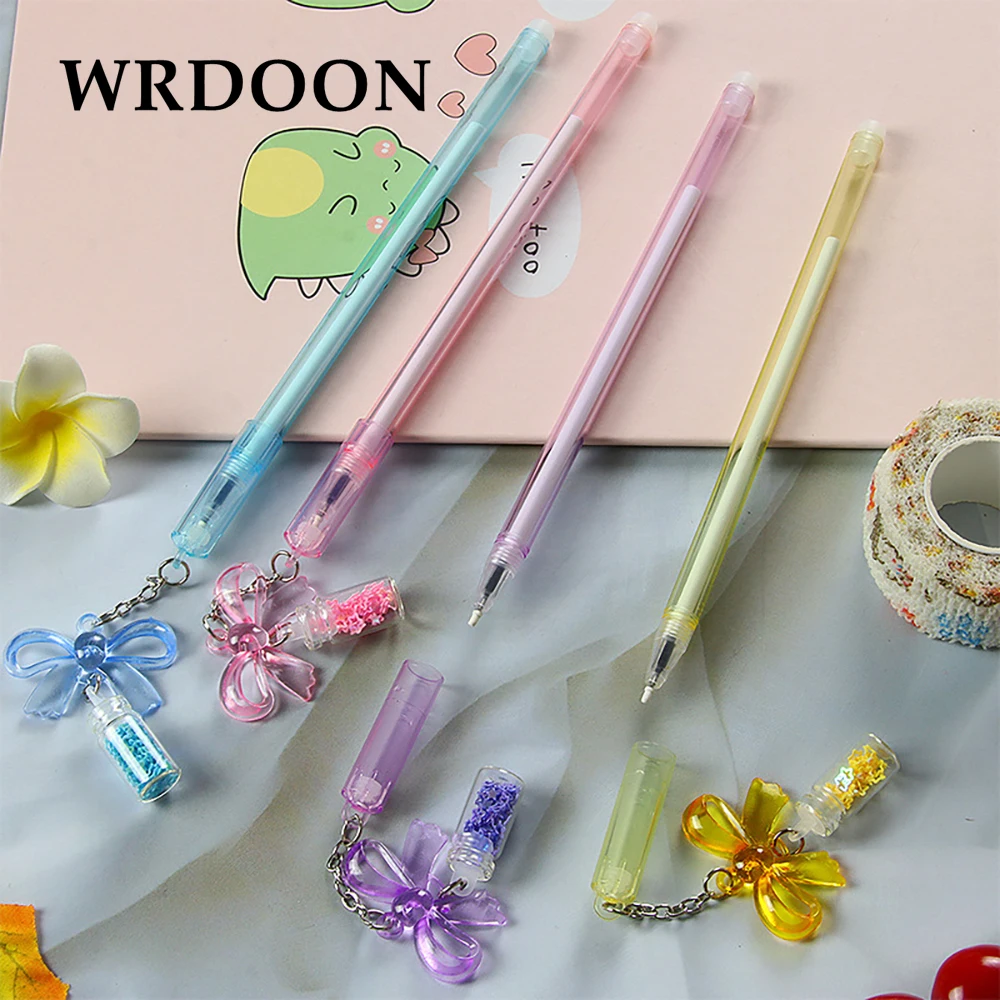 

4pcs Kawaii Butterfly Pendant Gel Pen 0.5mm Black Ink Smooth Writing Cute Sequin Neutral Pens Kids School Office Stationery