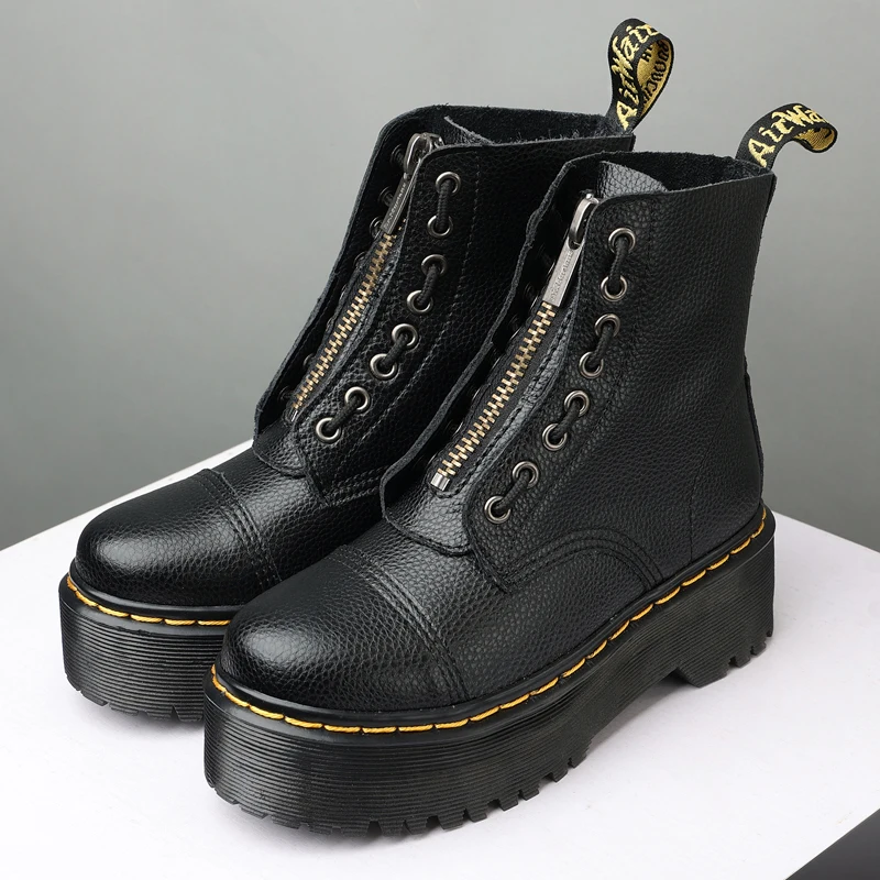 

Women's Ankle Boots Front Zipper 2023 Autumn Winter Fashion Leather Thick Sole Outdoors Non-slip Women Boots Botines De Mujer