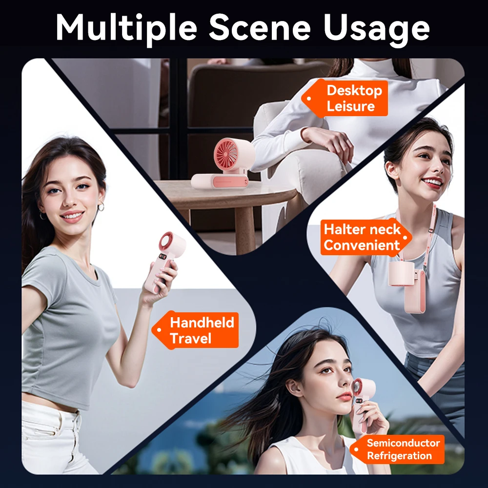 Compact Handheld Fan with LED Display and Foldable Design, 8000mAh Rechargeable Battery, Adjustable 199-Speed Levels