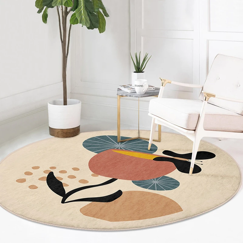 

Abstract Floral Minimalist Round Carpet for Living Room Decor Aesthetic Bedroom Rugs Floor Mats for Home Doormat for Entrance