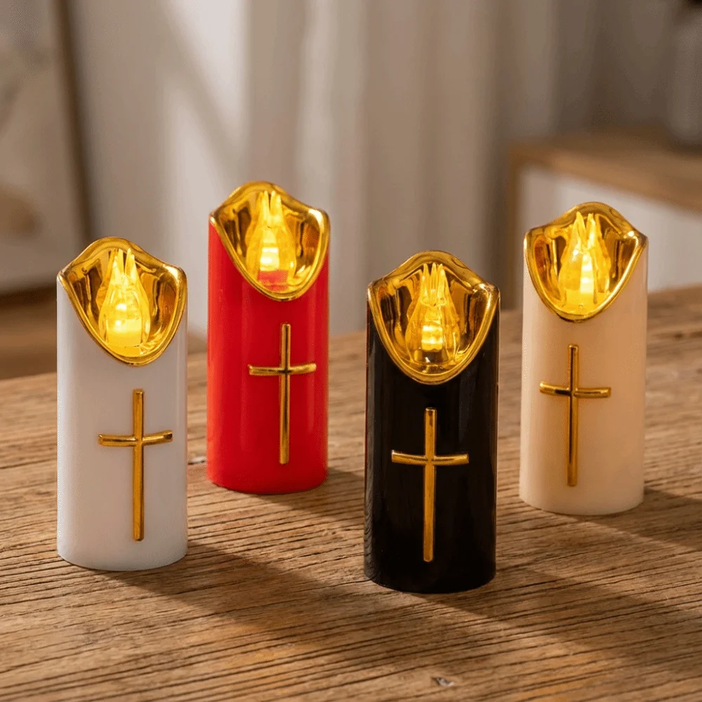 Reusable Christian Cross Decorative Waterproof Battery-Operated Flame Candles
