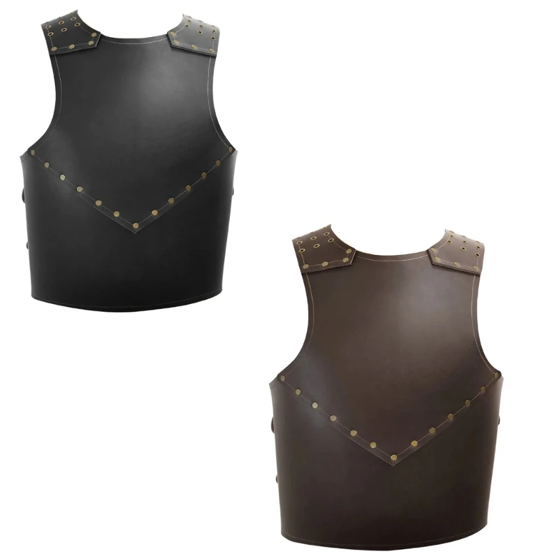 

Mens Leathers Medieval Punk Chest Vest Halloween Cosplays Archers Costume Adults Chest Body Armors Outfit Jerkins Coat