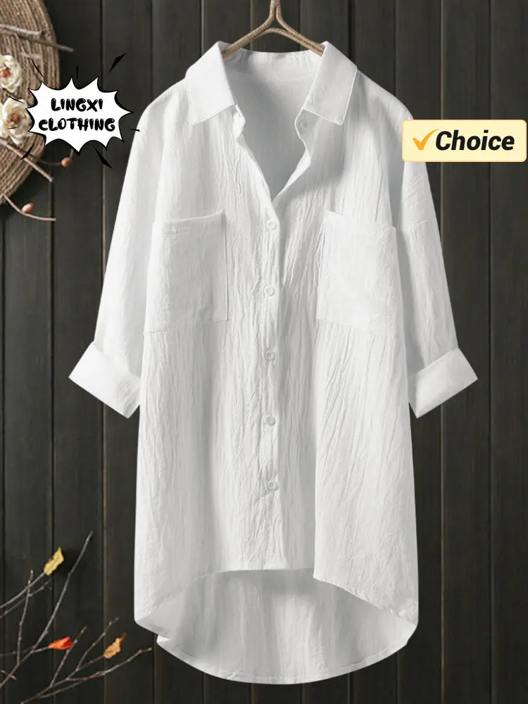 Элегантные и молодежные женские блузки, повседневная домашняя хлопковая льняная однобортная рубашка большого размера с длинным рукавом