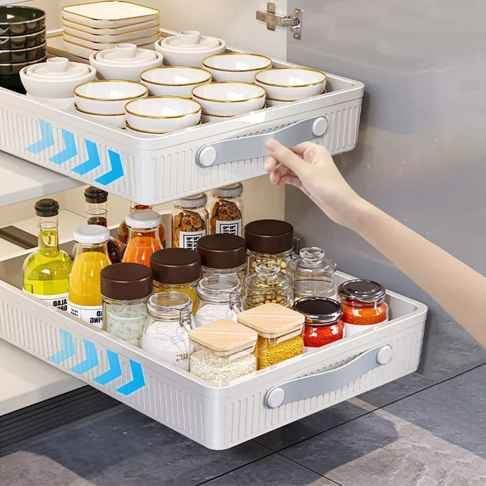 Kitchen Drawer No Installation Required Sliding Rail High-Capacity Storage Box Wardrobe Moisture-Proof Boxes Simple Bowl Shelves