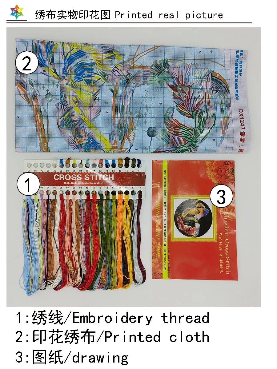 Kit Broderie Point De Croix Poisson Koi - Toile 11CT Pré-imprimée 30x40 Cm - Pour Débutants Et Adultes, Décoration