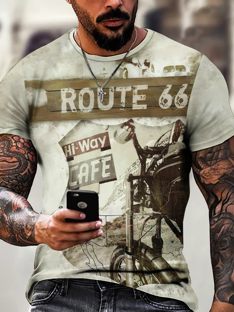 3D Printed T Shirts Retro America Route 66 3D Printed Men's T-shirts Vintage Loose Men Clothing Summer Round Neck Short Sleeve Unisex Tops Tees 4XL 3d printed t shirts