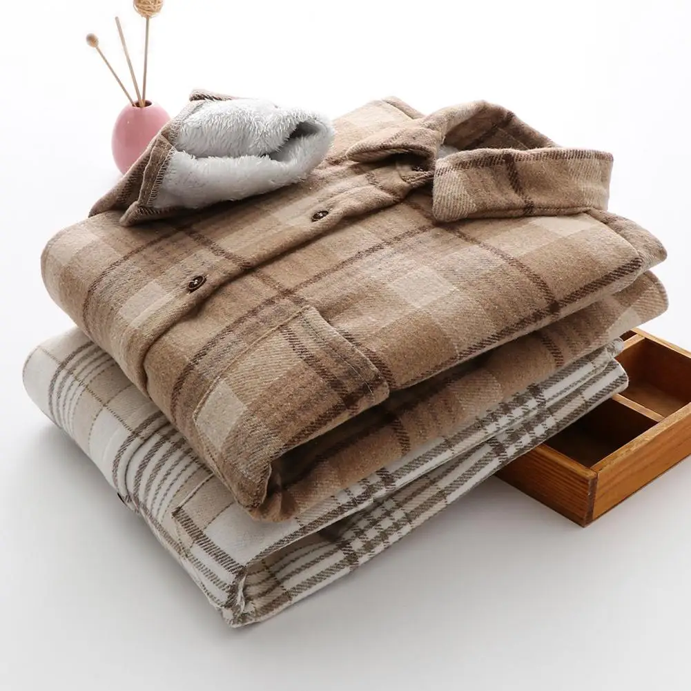 

Beautiful Woolen Cardigan Buttons Placket Soft Woolen Shirt Women Winter Warm Blouse Woolen Plaid Shirt Jacket