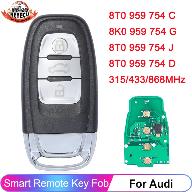 Keyecu Smart Remote Per Audi A4 S4 Rs4 A5 S5 Rs5 Q5 A7 A8 8T0 959 754 C 8K0 959 754 G 8T0 959 754 J 8T0 959 754 D Chiave Auto Auto