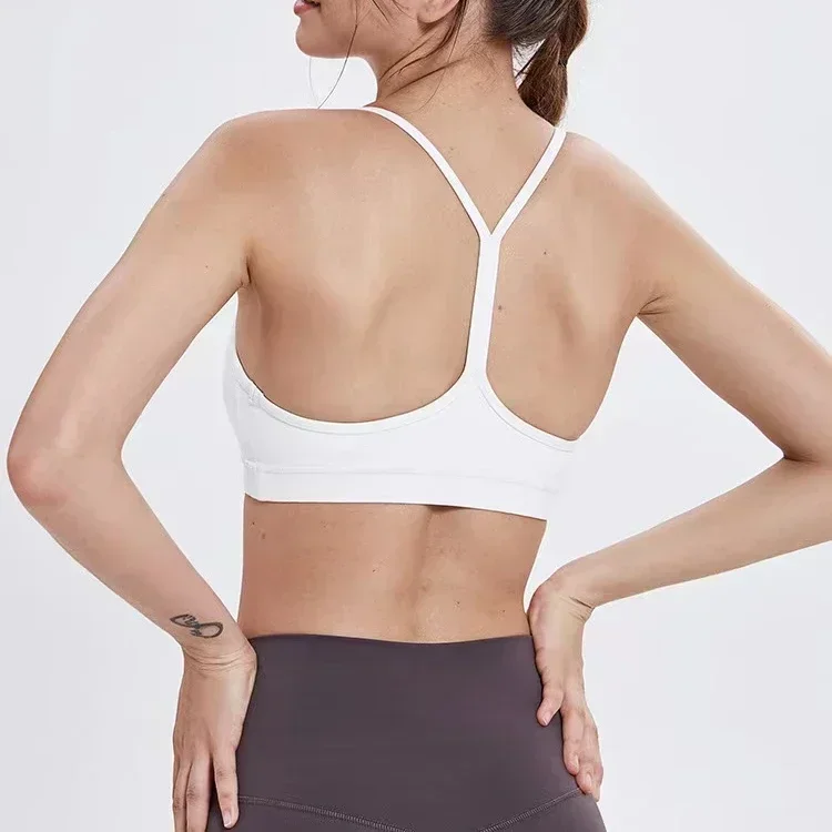 

Lemon Women Cozy Widen Hem Padded Running Sports Bra Y-Shape Racer Back Spaghetti Straps Yoga Bra Tops with Removable Cups