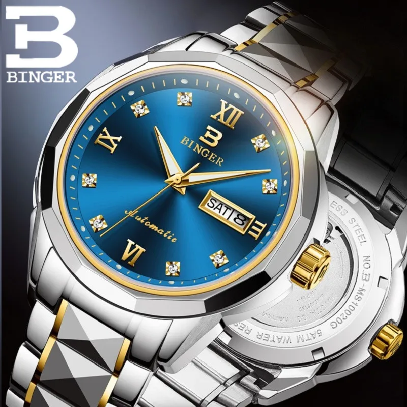 

Binger For Women Watch Japan Self-automatic Wristwatch Sapphire Crystal Tungsten Steel Rhinstone Reloj Mujer Automatico Montre