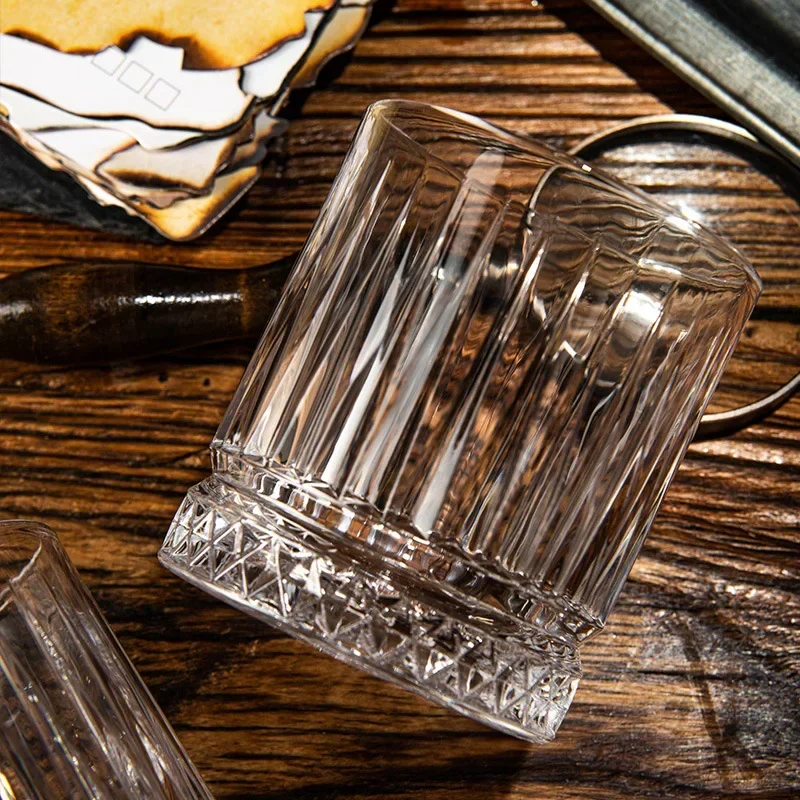 Glass Drinkware 230ml/370ml/460ml Whiskey Cup Vertical Striped Transparent Glass Wine Cup Bar Cups Water Bottle Cups