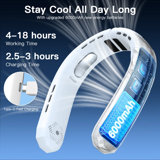 Leaveless Neck Hanging Fan Outdoor Portable Cooling Neck Fan Digital Display Charging Silent Foldable Neck Hanging Fan 2