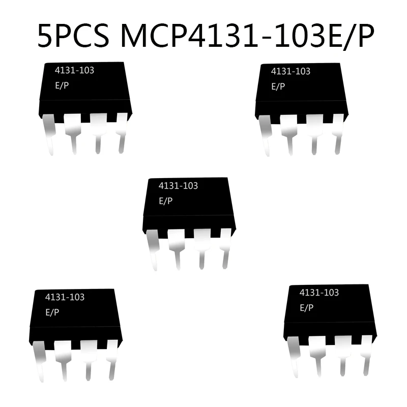 5PCS MCP4131-103E/P 10K DIGITAL POTENTIOMETER, INCREMENT/DECREMENT CONTROL INTERFACE, 129 POSITIONS, PDIP8