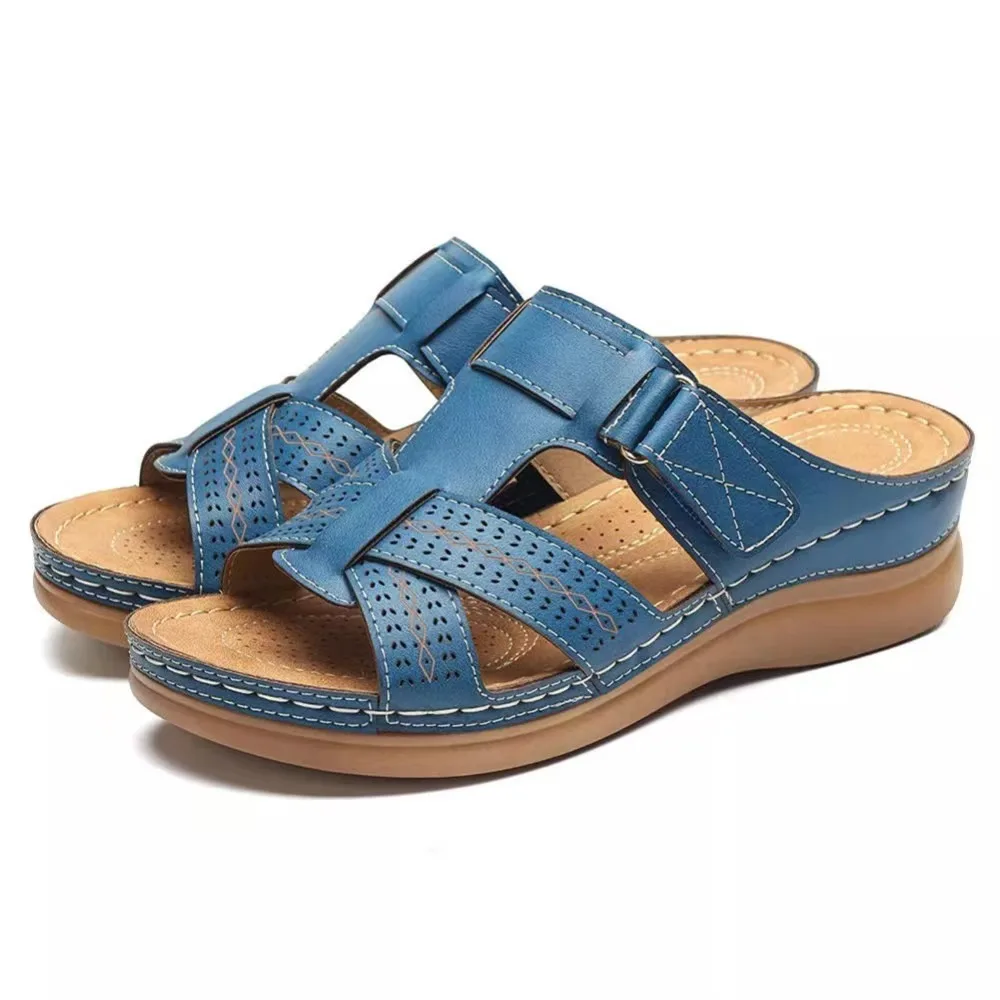 Damen Keilabsatz-Plateau-Sandalen mit Lochmuster zum Hineinschlüpfen, Sommer 2026, Übergröße, europäischer und amerikanischer Stil, strapazierfähige gestreifte Sandalen – Detail 7