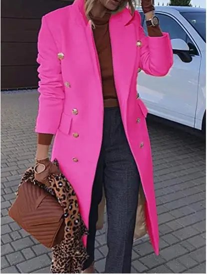 

Autumn Winter 2023 Women Jackets Lapel Wool Coats Solid Double Breasted Ladies Knee Length Blends Coat Womens Plus Size Overcoat