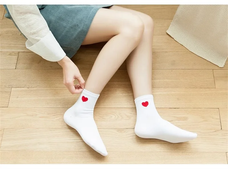 5 Paar Socken aus Baumwolle, kurze Socken, Harajuku, Neuheit, Liebe, Herzmuster, Socken, Hip Hop, einfarbig, niedliche Socken – Detail 8