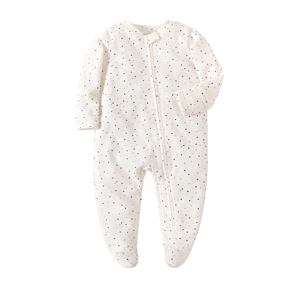 Newborn Footed Pajamas Zipper Girl and Boy Romper Long Sleeve Jumpsuit Cotton Solid White Fashion 0-12 Months Baby Clothes