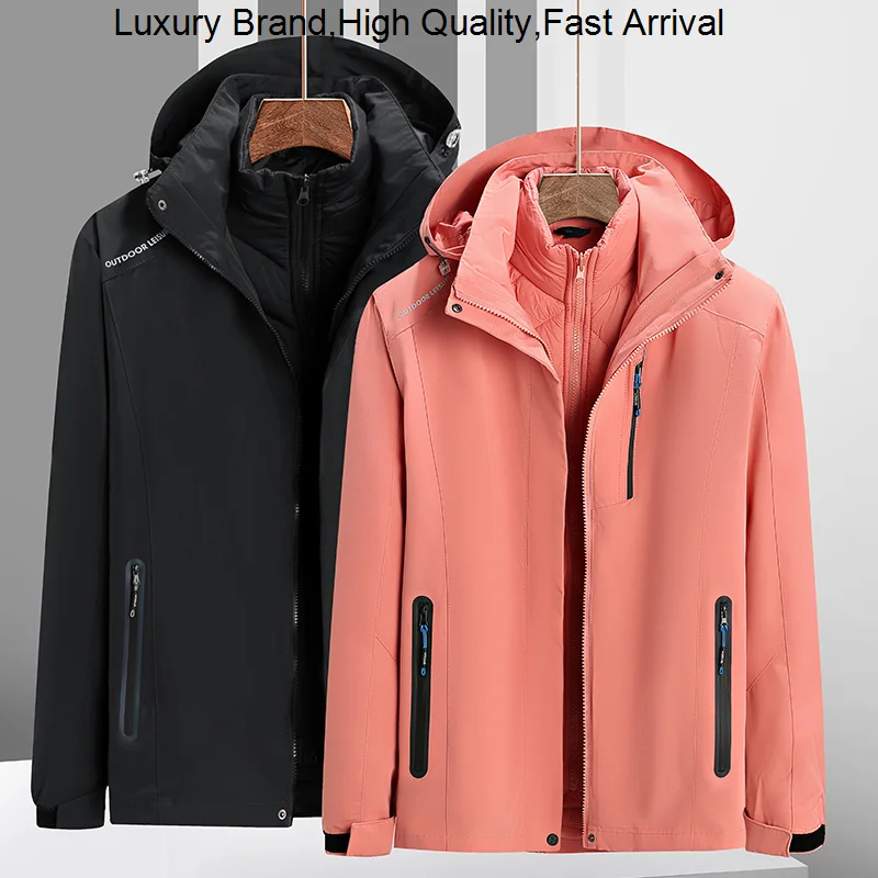 

Outdoor Winter Soft Shell Men Women Assault Clothes Two pieces Parkas + Hoodies Windproof Waterproof Unisex Hiking Coats