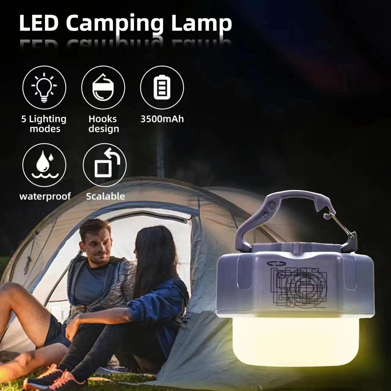 

Portable LED Wireless Bulb USB Rechargeable Camping Tent Light with Hook Outdoor Waterproof Market Emergency Lights for BBQ